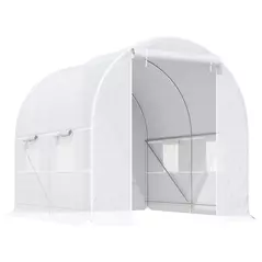Outsunny 2.5 x 2 x 2 m Polytunnel Greenhouse, Walk-in Green House for Garden with Mesh Windows, Galvanised Steel Frame, White - 1