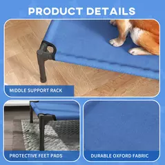 PawHut Raised Dog Bed Cat Elevated Lifted Portable Camping w/ Metal Frame Blue (Medium) - 7