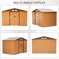 Outsunny 9 x 6ft Metal Garden Shed, Outdoor Storage Tool House with Ventilation Slots, Foundation Kit and Lockable Double Doors, Light Brown - 4