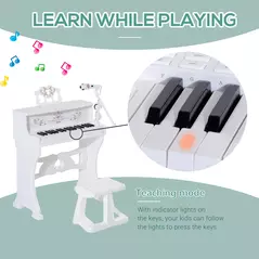 HOMCOM 37 Keys Kids Piano Mini Electronic Keyboard Light Kids Musical Instrument Educational Game Children Grand Piano Toy Set w/Stool & Microphone & Music Stand (White) - 4