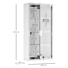 HOMCOM 4 Tier Stainless Steel Wall Mounted Medicine Cabinet Glass Lockable Door Storage Shelves Houseware Bathroom Furniture 60Hx30Wx12D(cm) w/2 Keys - 3
