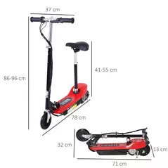 HOMCOM Powered Electric Scooter Ride-On, with Brakes, Adjustable Seat, Adjustable Handlebars, Red - 3