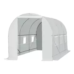 Outsunny 4.5 x 2 x 2 m Polytunnel Greenhouse, Walk-in Green House for Garden with Mesh Windows, Galvanised Steel Frame, White - 8
