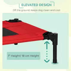 PawHut Raised Dog Bed Cat Elevated Lifted Portable Camping w/ Metal Frame Black and Red (Small) - 5