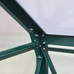 Outsunny 6 x 6ft Polycarbonate Greenhouse, Large Walk-In Green House with Slide Door and Window, Garden Plants Grow House with Aluminium Frame and Foundation, Dark Green - 8