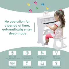 HOMCOM 37 Keys Kids Piano Mini Electronic Keyboard Light Kids Musical Instrument Educational Game Children Grand Piano Toy Set w/Stool & Microphone & Music Stand (White) - 5