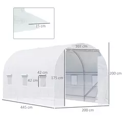 Outsunny 4.5 x 2 x 2 m Polytunnel Greenhouse, Walk-in Green House for Garden with Mesh Windows, Galvanised Steel Frame, White - 3