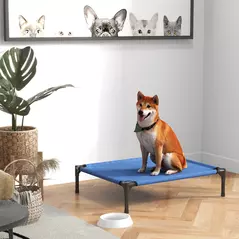 PawHut Raised Dog Bed Cat Elevated Lifted Portable Camping w/ Metal Frame Blue (Medium) - 2