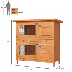 PawHut Rabbit Hutch Outdoor Guinea Pig Hutch Wooden Duck House Pet Cage with Opening Roof, 90 x 45 x 90cm - 3