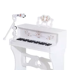 HOMCOM 37 Keys Kids Piano Mini Electronic Keyboard Light Kids Musical Instrument Educational Game Children Grand Piano Toy Set w/Stool & Microphone & Music Stand (White) - 8