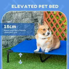 PawHut Raised Dog Bed Cat Elevated Lifted Portable Camping w/ Metal Frame Blue (Large) - 4