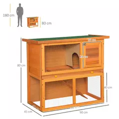 PawHut Two-Tier Rabbit Hutch, Wooden Outdoor Pet Cage, with Opening Top - 3