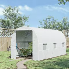 Outsunny 4.5 x 2 x 2 m Polytunnel Greenhouse, Walk-in Green House for Garden with Mesh Windows, Galvanised Steel Frame, White - 2