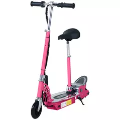 HOMCOM Foldable Powered Scooter with Adjustable Seat, Brake, Pink - 1