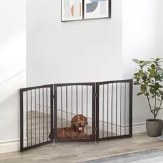 PawHut 3 Panel Stair Gate Foldable Dog Door Gate Indoor Free Standing Safety Gate Pet Barrier 76cm Height - 2