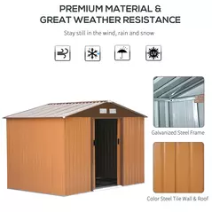 Outsunny 9 x 6ft Metal Garden Shed, Outdoor Storage Tool House with Ventilation Slots, Foundation Kit and Lockable Double Doors, Light Brown - 5