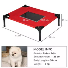 PawHut Raised Dog Bed Cat Elevated Lifted Portable Camping w/ Metal Frame Black and Red (Small) - 3