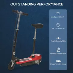 HOMCOM Powered Electric Scooter Ride-On, with Brakes, Adjustable Seat, Adjustable Handlebars, Red - 4