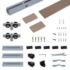 HOMCOM 6.5FT/2000mm Modern Sliding Barn Door Closet Hardware Track Kit Aluminium Track System Unit For Single Wooden Door - 1