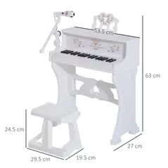 HOMCOM 37 Keys Kids Piano Mini Electronic Keyboard Light Kids Musical Instrument Educational Game Children Grand Piano Toy Set w/Stool & Microphone & Music Stand (White) - 3