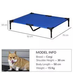 PawHut Raised Dog Bed Cat Elevated Lifted Portable Camping w/ Metal Frame Blue (Large) - 3