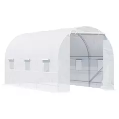 Outsunny 4.5 x 2 x 2 m Polytunnel Greenhouse, Walk-in Green House for Garden with Mesh Windows, Galvanised Steel Frame, White - 1