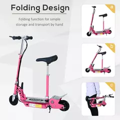 HOMCOM Foldable Powered Scooter with Adjustable Seat, Brake, Pink - 5