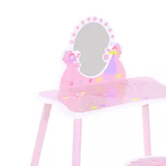 HOMCOM Kids Dressing Table Girls Pink Wooden Kids Dressing Table & Stool Make Up Desk Chair Toys Fairy Dresser Play Set w/Mirror - 7