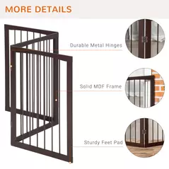 PawHut 3 Panel Stair Gate Foldable Dog Door Gate Indoor Free Standing Safety Gate Pet Barrier 76cm Height - 6