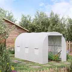 Outsunny 3.5 x 2 x 2 m Polytunnel Greenhouse, Walk-in Green House for Garden with Mesh Windows, Galvanised Steel Frame, White - 2