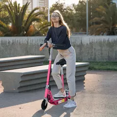 HOMCOM Foldable Powered Scooter with Adjustable Seat, Brake, Pink - 2