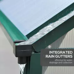 Outsunny 6 x 6ft Polycarbonate Greenhouse, Large Walk-In Green House with Slide Door and Window, Garden Plants Grow House with Aluminium Frame and Foundation, Dark Green - 7