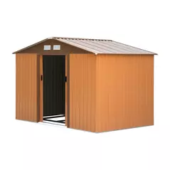 Outsunny 9 x 6ft Metal Garden Shed, Outdoor Storage Tool House with Ventilation Slots, Foundation Kit and Lockable Double Doors, Light Brown - 2