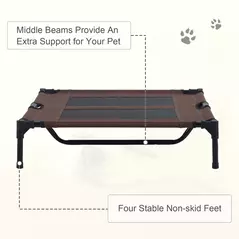 PawHut Large Raised Dog Bed Cat Elevated Lifted Cooling Portable Camping Basket Outdoor Indoor Mesh Pet Cot Metal Frame Brown - 7