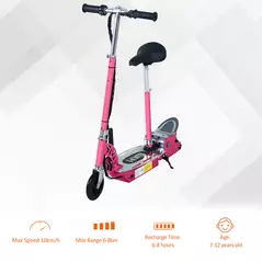 HOMCOM Foldable Powered Scooter with Adjustable Seat, Brake, Pink - 7