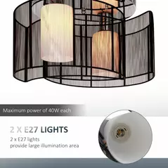 HOMCOM Modern Chandelier, Semi-Flush Mount Ceiling Light with 2 Light, E27 Bulb Base for Hallway, Dining Room, Living Room, White and Black - 6