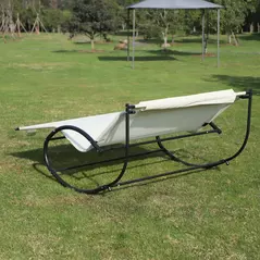 Outsunny Double Sun Lounger, Rocking Lounger Sunbed Daybed with Armrest and Headrest Pillow, for Two, For Outdoor Patio Garden, Cream White - 7