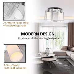 HOMCOM Modern Chandelier, Semi-Flush Mount Ceiling Light with 2 Light, E27 Bulb Base for Hallway, Dining Room, Living Room, White and Silver - 4