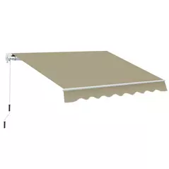 Outsunny 2.5x2 m Manual Retractable Awning-Beige Canopy/White Frame - 1