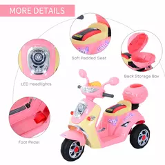HOMCOM Kids Electric Ride On Toy Car 6V Electric Motorbike with Chargeable Battery Headlight and Music for 3-5 Years - Pink - 7