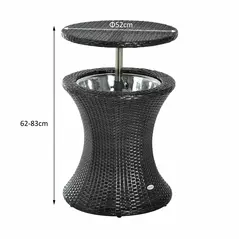Outsunny PE Rattan Ice Bucket Table, Height Adjustable Liftable Outdoor Drinks Cooler, 52 cm Round Garden Beer Cocktail Table with Lid for Bar, Patio, Terrace, Brown - 3