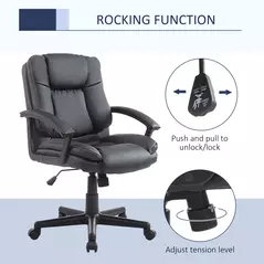 HOMCOM Desk Chair, PU Leather Office Chair with Adjustable Height and Swivel Wheels, for Home Work Study, Black - 5
