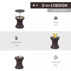Outsunny PE Rattan Ice Bucket Table, Height Adjustable Liftable Outdoor Drinks Cooler, 52 cm Round Garden Beer Cocktail Table with Lid for Bar, Patio, Terrace, Brown - 4