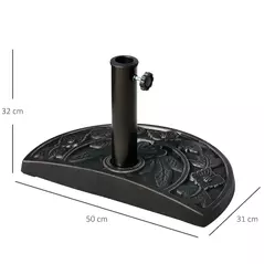Outsunny 9kg Resin Parasol Base, Half Round Umbrella Stand with Floral Design for Garden, Outdoor, Suitable Umbrella Rod: Φ3.8cm, Φ4.8cm, Bronze Tone - 3