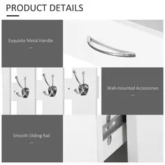 HOMCOM 2PC Shoes Storage Chest Cloths Rack Unit w/Mirror Multiple Shelves Large Storage Capacity Shoes Cabinet 6 Hooks Cloth Rack White - 5