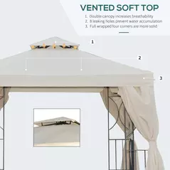 Outsunny 3 x 3 m Garden Gazebo Double Roof Marquee Patio Wedding Party Tent Canopy Shelter with Sidewalls, (Beige) - 4