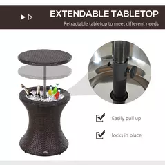 Outsunny PE Rattan Ice Bucket Table, Height Adjustable Liftable Outdoor Drinks Cooler, 52 cm Round Garden Beer Cocktail Table with Lid for Bar, Patio, Terrace, Brown - 5