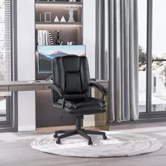 HOMCOM Desk Chair, PU Leather Office Chair with Adjustable Height and Swivel Wheels, for Home Work Study, Black - 2