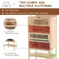 PawHut Wooden Large Hamster Cage, Gerbil Cage 4 Layers with Tall Bottom & Storage Shelf - 4
