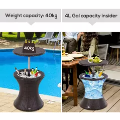 Outsunny PE Rattan Ice Bucket Table, Height Adjustable Liftable Outdoor Drinks Cooler, 52 cm Round Garden Beer Cocktail Table with Lid for Bar, Patio, Terrace, Brown - 6